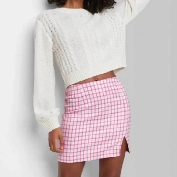 Wild fable hot sale pink plaid skirt